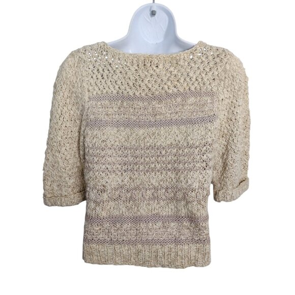 Vintage 80s Evan Picone Linen Silk Blend Hand Knit Sweater Size S Bobbles Beige - Picture 4 of 6